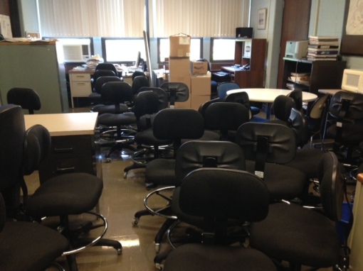 For some reason, many chairs are being stored in the office I share. 